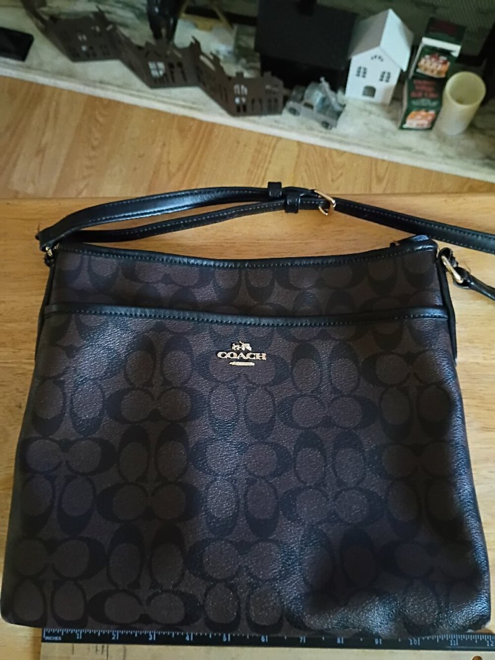 COACH File Crossbody Bag in Signature Coated Canvas Brown / Black - Classic Mess